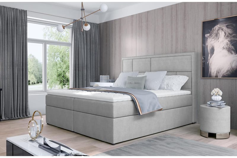 Emeron Komplett Sängpaket 180x200 cm i Tyg med Sänggavel + Bäddmadrass, Grå