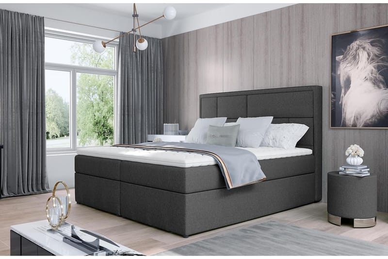 Emeron Komplett Sängpaket 180x200 cm i Tyg med Sänggavel + Bäddmadrass, Grå