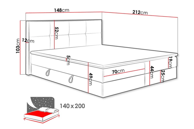 Förvaringssäng EUPHORIA 140x200 - Beige - Komplett Sängpaket - Sängar med förvaring