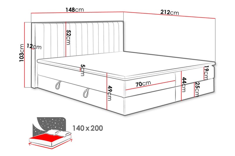 Förvaringssäng HARMONY 140x200 - Beige - Komplett Sängpaket - Sängar med förvaring