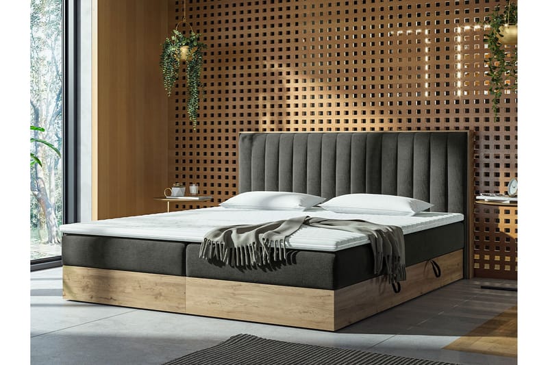 Förvaringssäng HARMONY 160x200 - Grå - Komplett Sängpaket - Sängar med förvaring