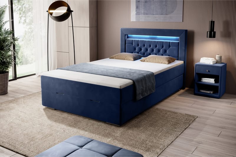 Franco Sängpaket med förvaring 120x200 Blå Sammet - Komplett Sängpaket - Sängar med förvaring