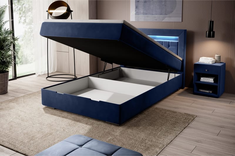 Franco Sängpaket med förvaring 120x200 Blå Sammet - Komplett Sängpaket - Sängar med förvaring