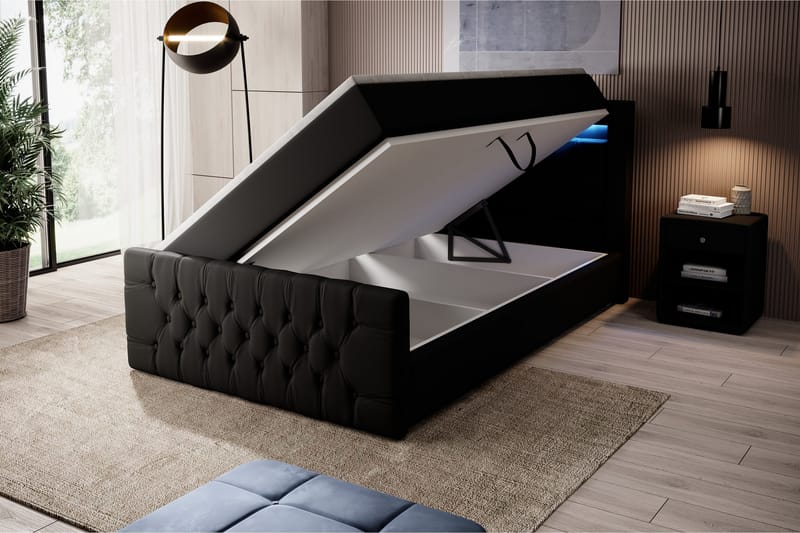 Franco Sängpaket med förvaring 120x200 LED-belysning - 120x200 Svart (+Fler val) - Möbler - Sovrum - Sängar - Komplett Sängpaket