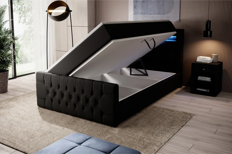 Franco Sängpaket med förvaring 120x200 LED-belysning - 120x200 Svart (+Fler val) - Möbler - Sovrum - Sängar - Komplett Sängpaket