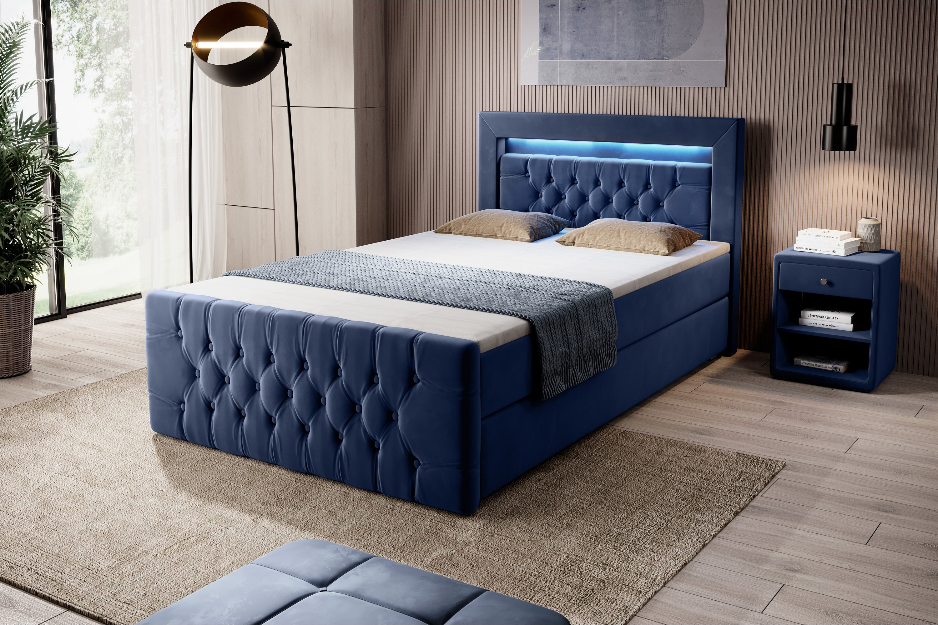 Franco Sängpaket med förvaring 120×200 Mörkblå Sammet –