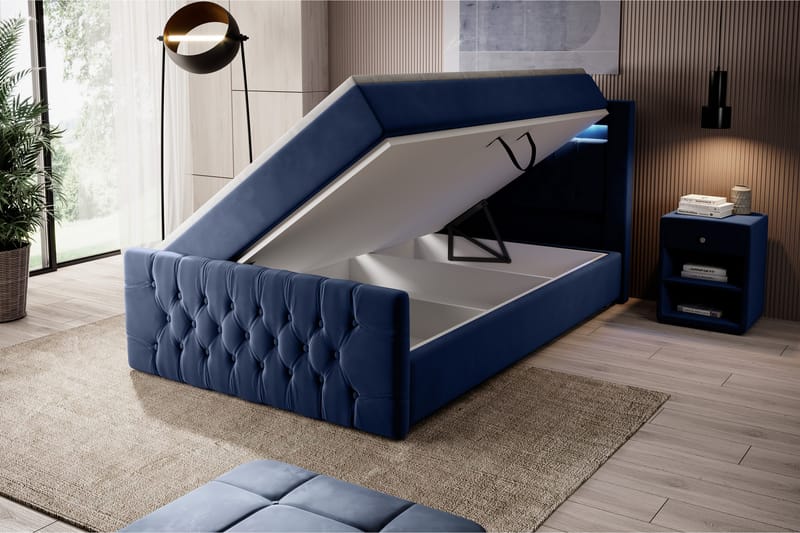 Franco Sängpaket med förvaring 120x200 Mörkblå Sammet - Komplett Sängpaket - Sängar med förvaring