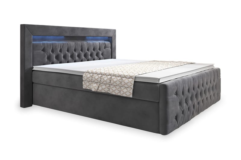 Franco Sängpaket med förvaring LED-belysning 140x200 cm - 140x200 Grå (+Fler val) - Möbler - Sovrum - Sängar - Komplett Sängpaket
