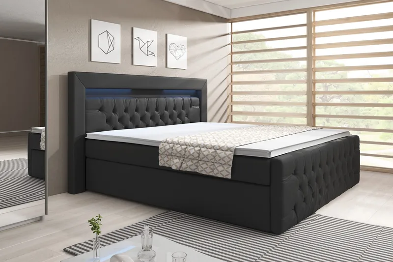 Franco Sängpaket med förvaring LED-belysning 160x200 cm - 160x200 Svart (+Fler val) - Möbler - Sovrum - Sängar - Komplett Sängpaket