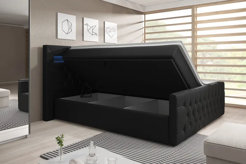 Franco Sängpaket med förvaring LED-belysning 160x200 cm - 160x200 Svart (+Fler val) - Möbler - Sovrum - Sängar - Komplett Sängpaket