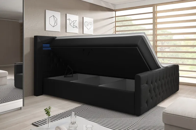 Franco Sängpaket med förvaring LED-belysning 180x200 cm - 180x200 Svart (+Fler val) - Möbler - Sovrum - Sängar - Komplett Sängpaket