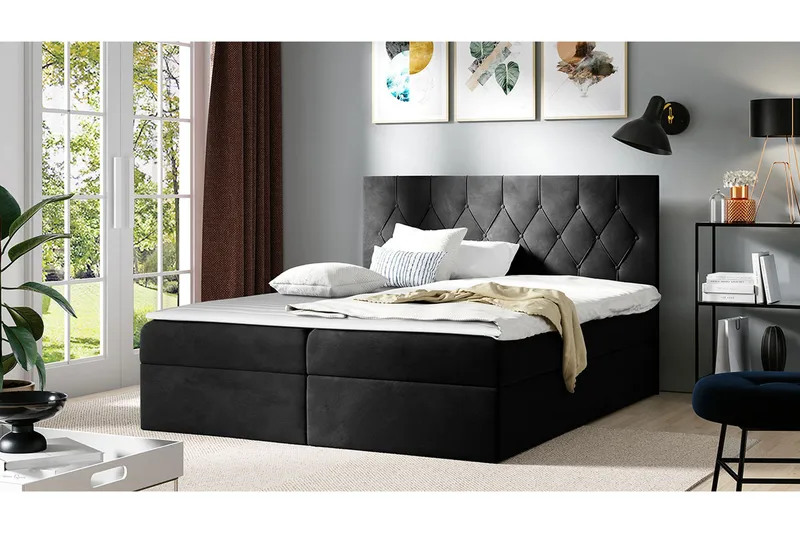 Jitendera Sängpaket Kontinentalsäng 160x200 cm med Förvaring - Svart - Möbler - Sovrum - Sängar - Komplett Sängpaket
