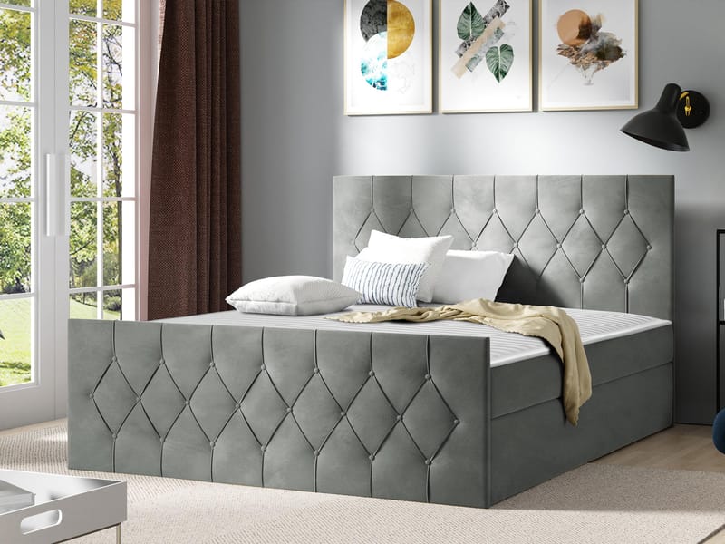 Jitendra Sängpaket Kontinentalsäng 120x200 cm med Förvaring - Grå - Möbler - Sovrum - Sängar - Komplett Sängpaket