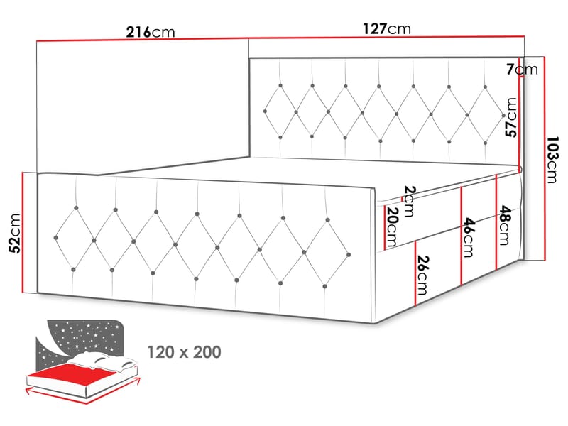 Jitendra Sängpaket Kontinentalsäng 120x200 cm med Förvaring - Röd - Möbler - Sovrum - Sängar - Komplett Sängpaket