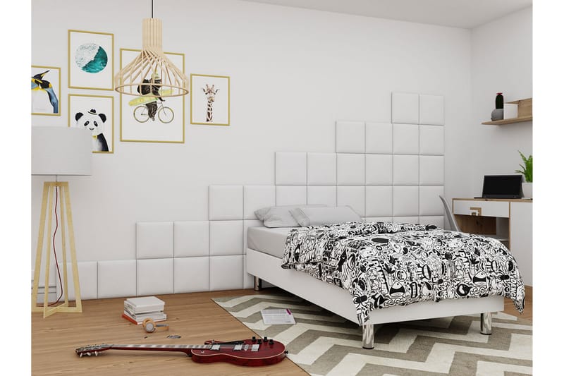 KERANZA Kontinentalsäng 120x200 cm+Panel 30 cm Vit - Komplett Sängpaket
