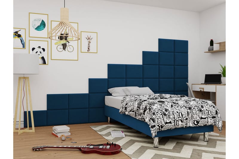 KERANZA Kontinentalsäng 120x200 cm+Panel 40 cm Blå - Komplett Sängpaket