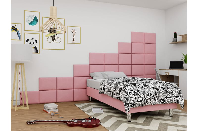 KERANZA Kontinentalsäng 120x200 cm+Panel 40 cm Rosa - Komplett Sängpaket