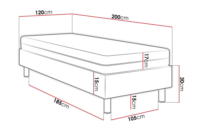 KERANZA Kontinentalsäng 120x200 cm+Panel 60 cm Blå - Möbler - Sovrum - Sängar - Komplett Sängpaket