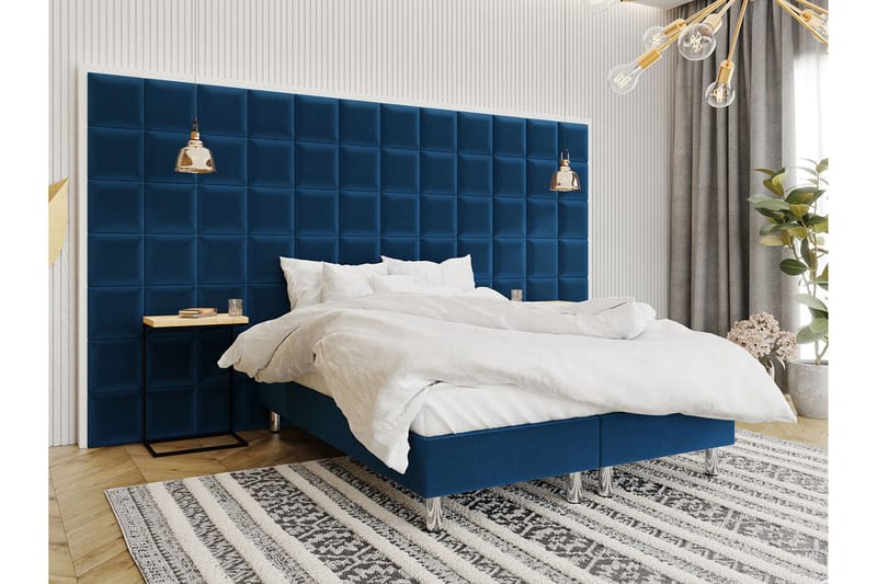 KERANZA Kontinentalsäng 140x200 cm+Panel 30 cm Blå - Komplett Sängpaket