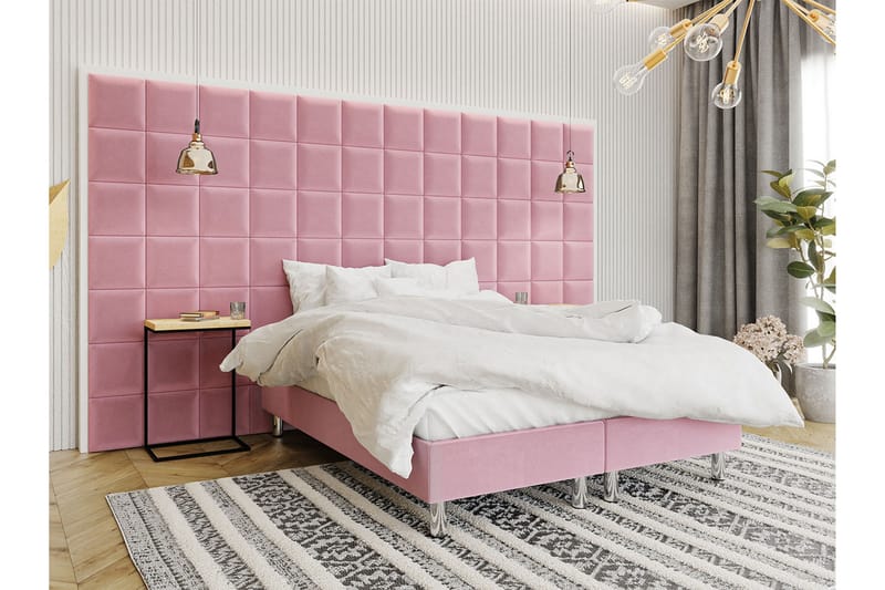 KERANZA Kontinentalsäng 140x200 cm+Panel 30 cm Rosa - Komplett Sängpaket