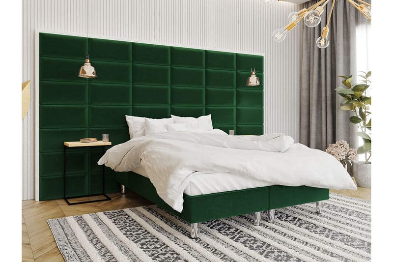 KERANZA Kontinentalsäng 140x200 cm+Panel 60 cm Grön - Komplett Sängpaket