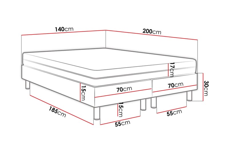KERANZA Kontinentalsäng 140x200 cm+Panel 60 cm Vit - Möbler - Sovrum - Sängar - Komplett Sängpaket