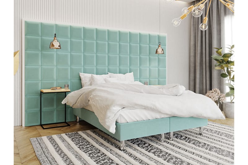 KERANZA Kontinentalsäng 160x200 cm+Panel 30 cm Grön - Komplett Sängpaket