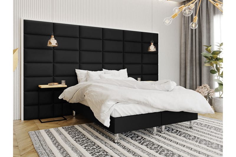 KERANZA Kontinentalsäng 160x200 cm+Panel 60 cm Svart - Möbler - Sovrum - Sängar - Komplett Sängpaket