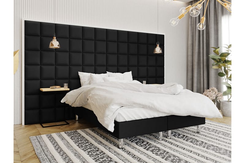 KERANZA Kontinentalsäng 180x200 cm+Panel 30 cm Svart - Komplett Sängpaket