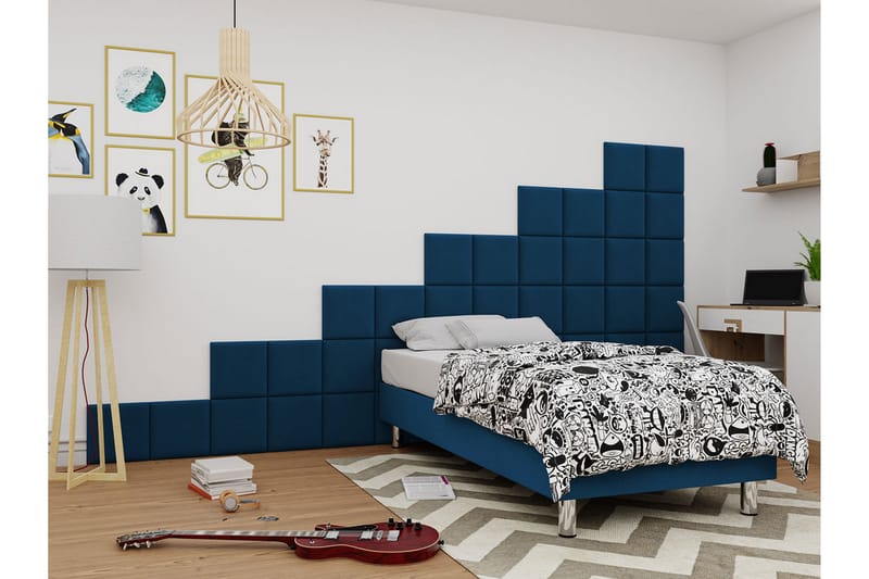 KERANZA Kontinentalsäng 80x200 cm+Panel 30 cm Blå - Komplett Sängpaket