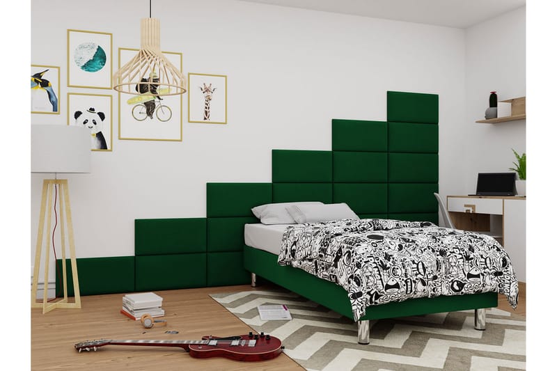 KERANZA Kontinentalsäng 80x200 cm+Panel 60 cm Grön - Komplett Sängpaket