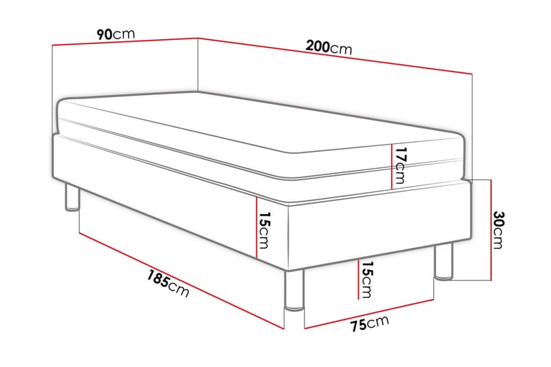 KERANZA Kontinentalsäng 90x200 cm+Panel 40 cm Grå - Möbler - Sovrum - Sängar - Komplett Sängpaket