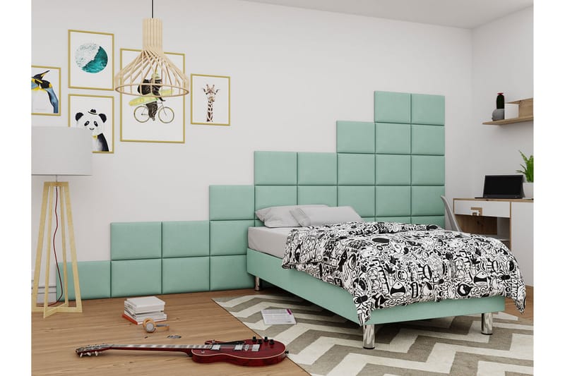 KERANZA Kontinentalsäng 90x200 cm+Panel 40 cm Grön - Komplett Sängpaket