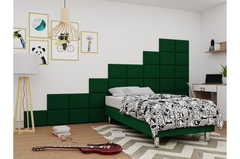 KERANZA Kontinentalsäng 90x200 cm+Panel 40 cm Grön - Komplett Sängpaket