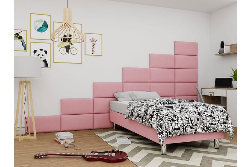 KERANZA Kontinentalsäng 90x200 cm+Panel 60 cm Rosa - Komplett Sängpaket