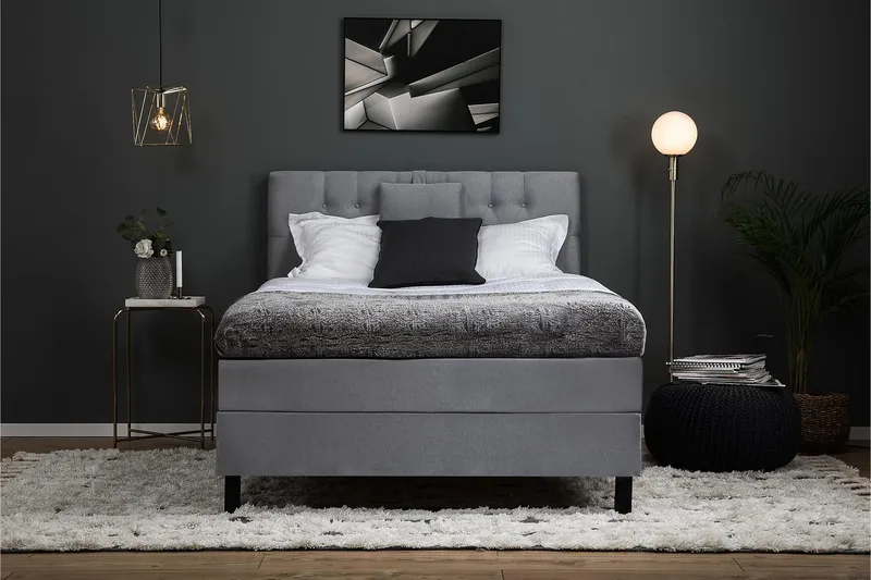 Lucky Komplett Sängpaket 120x200 Skum Diamant Sänggavel - Grå - Möbler - Sovrum - Sängar - Kontinentalsängar