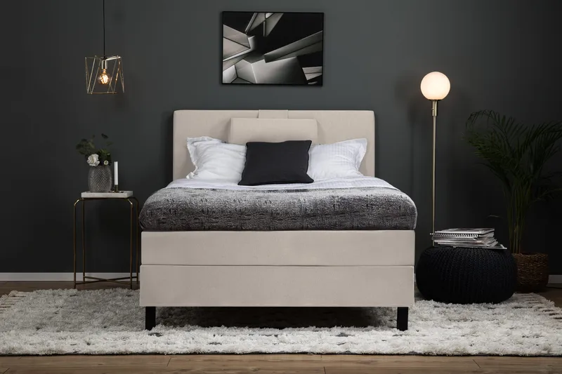 Lucky Komplett Sängpaket 120x200 Skum Slät Sänggavel - Nackkudde Stor Beige - Möbler - Sovrum - Sängar - Kontinentalsängar