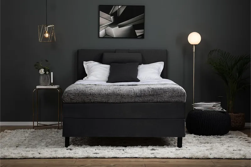 Lucky Komplett Sängpaket 120x200 Polyeter Slät Sänggavel - Nackkudde Stor Svart/Grå - Möbler - Sovrum - Sängar - Kontinentalsängar