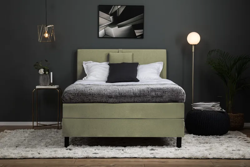 Lucky Komplett Sängpaket 120x200 Polyeter Slät Sänggavel - Nackkudde Liten Grön - Möbler - Sovrum - Sängar - Kontinentalsängar