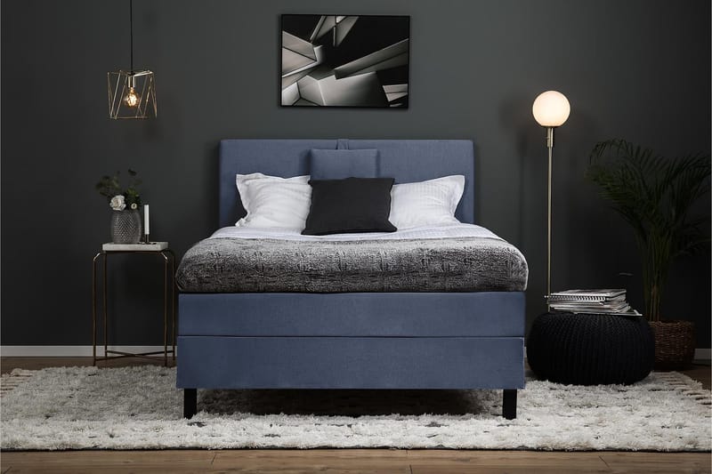 Lucky Komplett Sängpaket 120x200 Polyeter Slät Sänggavel - Nackkudde Liten Mörkblå - Möbler - Sovrum - Sängar - Kontinentalsängar