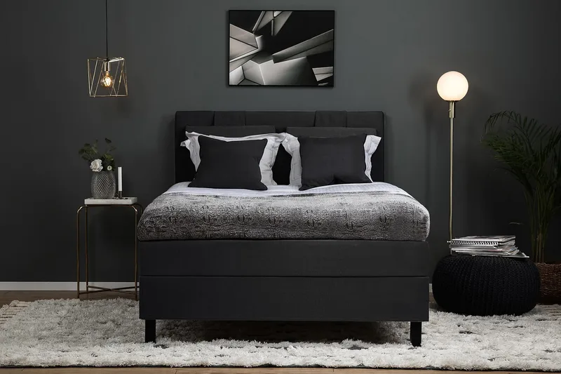 Lucky Komplett Sängpaket 120x200 Polyeter Slät - Svart/Grå - Möbler - Sovrum - Sängar - Kontinentalsängar