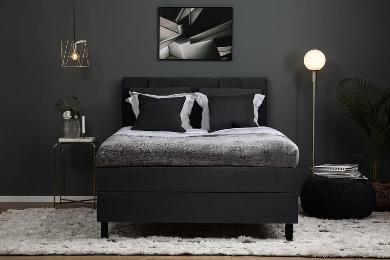 Lucky Komplett Sängpaket 120x200 Polyeter Slät - Svart/Grå - Möbler - Sovrum - Sängar - Kontinentalsängar