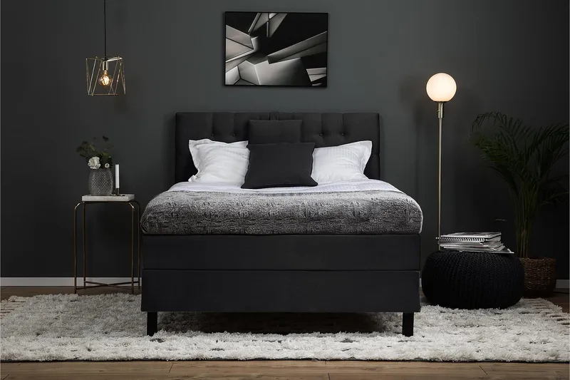 Lucky Komplett Sängpaket 120x200 Polyeter Diamant Sänggavel - Nackkudde Liten Svart/Grå - Möbler - Sovrum - Sängar - Kontinentalsängar