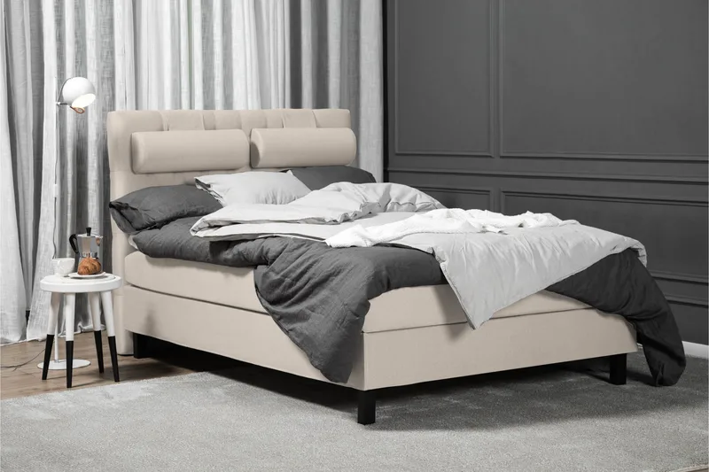 Lucky Komplett Sängpaket 140x200 Skum Diamant Sänggavel - Beige - Möbler - Sovrum - Sängar - Kontinentalsängar