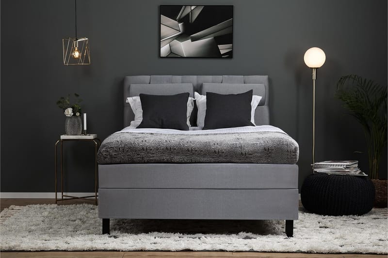 Lucky Komplett Sängpaket 140x200 Skum Diamant Sänggavel - Nackkudde Stor Mellangrå - Möbler - Sovrum - Sängar - Kontinentalsängar