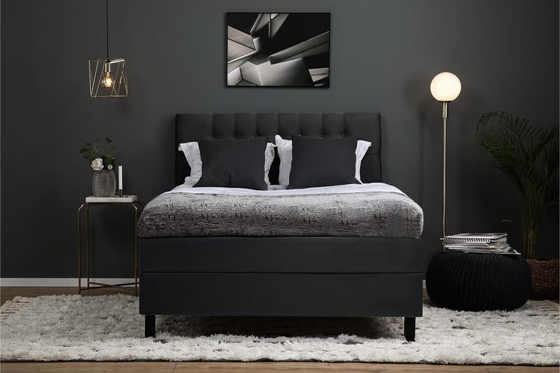 Lucky Komplett Sängpaket 140x200 Polyeter Diamant - Svart / Grå - Möbler - Sovrum - Sängar - Kontinentalsängar