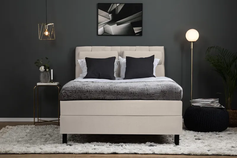 Lucky Komplett Sängpaket 140x200 Polyeter Diamant Sänggavel - Nackkudde Stor Beige - Möbler - Sovrum - Sängar - Kontinentalsängar