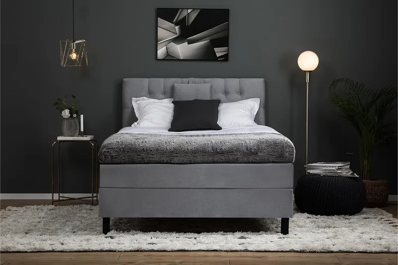 Lucky Komplett Sängpaket 140x200 Polyeter Diamant Sänggavel - Grå - Möbler - Sovrum - Sängar - Kontinentalsängar