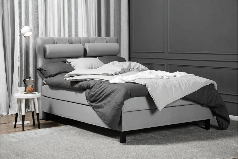 Lucky Komplett Sängpaket 140x200 Polyeter Diamant Sänggavel - Nackkudde Stor Mellangrå - Möbler - Sovrum - Sängar - Kontinentalsängar