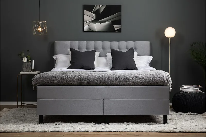 Lucky Komplett Sängpaket 160x200 Latex Diamant Sänggavel - Mellangrå - Möbler - Sovrum - Sängar - Kontinentalsängar